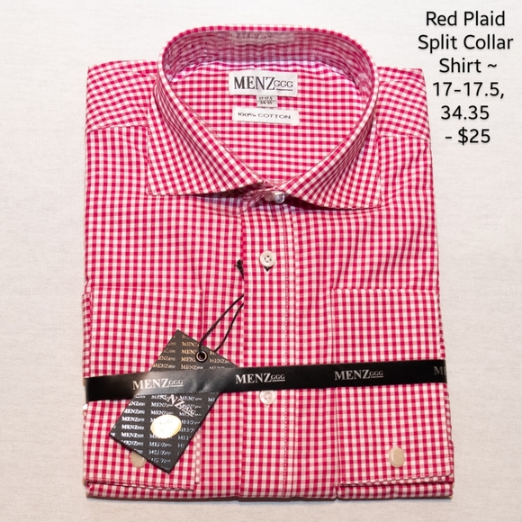 Red Plaid Split Collar Shirt - Picture 1 of 1